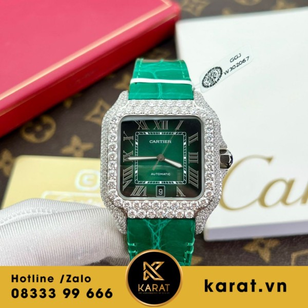 Đồng hồ  Cartier santos Green Chế Tác Full Moissanite HongKong 