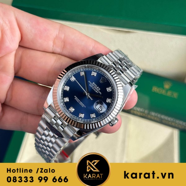 Đồng hồ  Rolex Datejust 126334 mặt xanh dương cọc số hạt replica