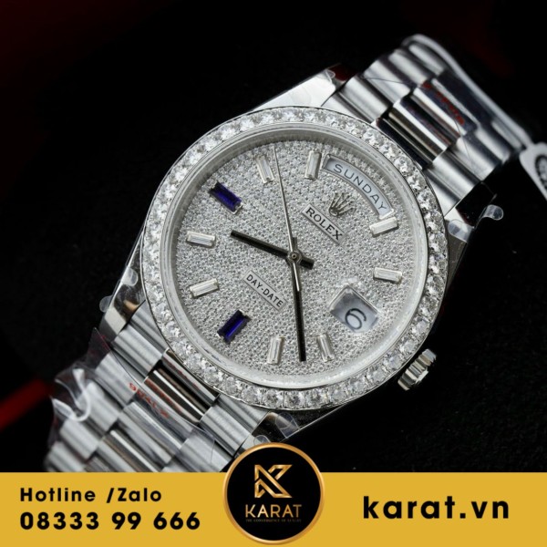 Đồng hồ Rolex Day-Date 228396TBR custom full moissanite 172g 
