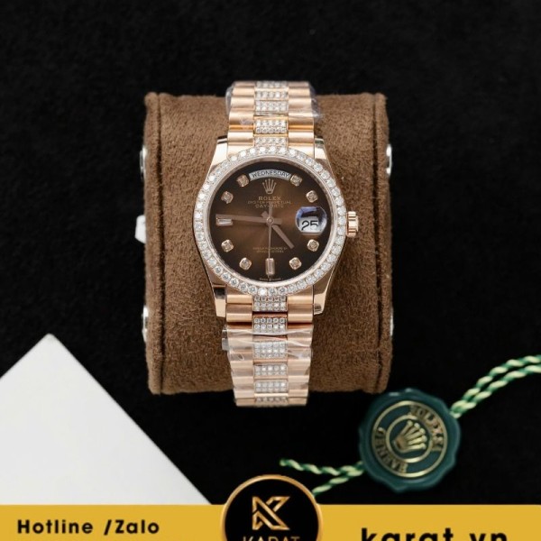 Đồng hồ Rolex Day Date 36  Bọc Vàng 18k Full Kim moissanite nặng 135g replica