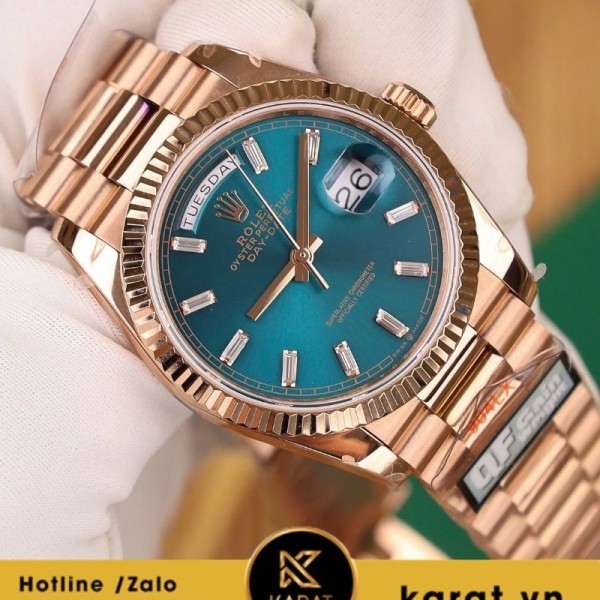 Đồng hồ Rolex Day-Date 36mm 128235 vàng hồng mặt số lá cây nhiệt đới 158g fake