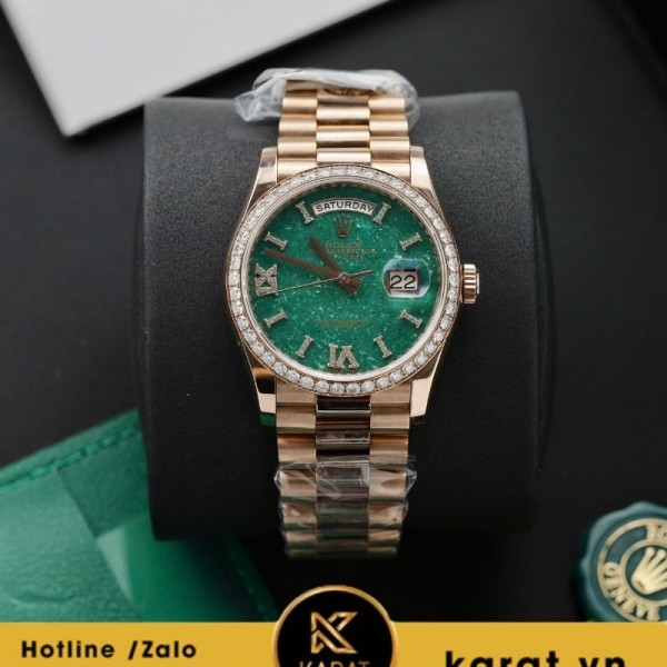 Đồng hồ Rolex Day-date bọc vàng mặt độ green viền moissanite