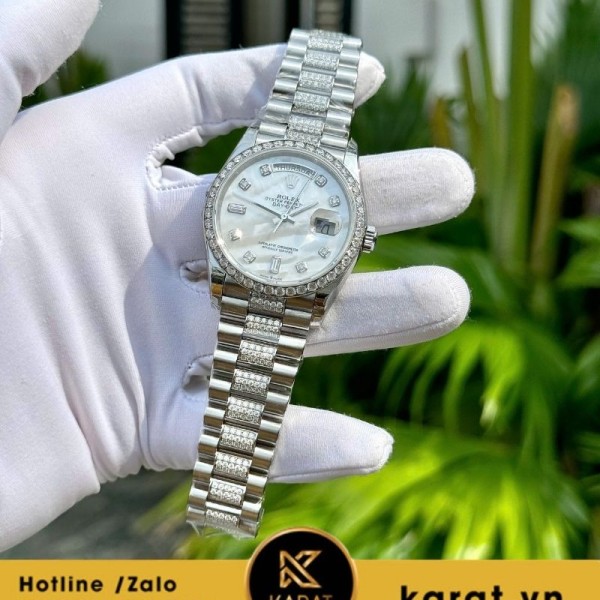 Rolex Daydate 36 vàng trắng mặt MOP độ kim cương